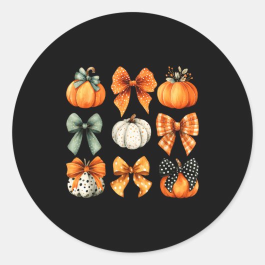Thanksgiving Autumn Fall Leaves Coquette Bow Pumpk Ronde Sticker (Voorkant)