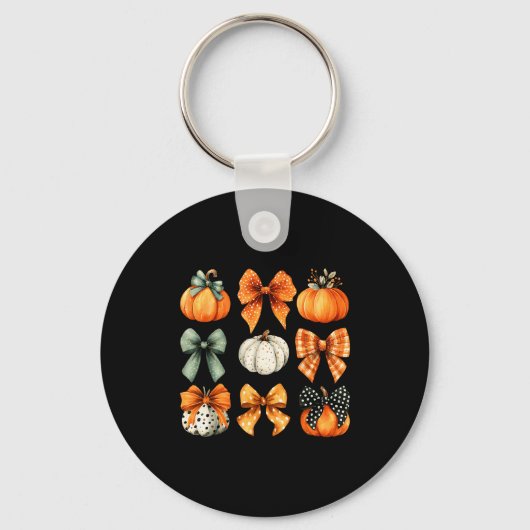 Thanksgiving Autumn Fall Leaves Coquette Bow Pumpk Sleutelhanger (Voorkant)
