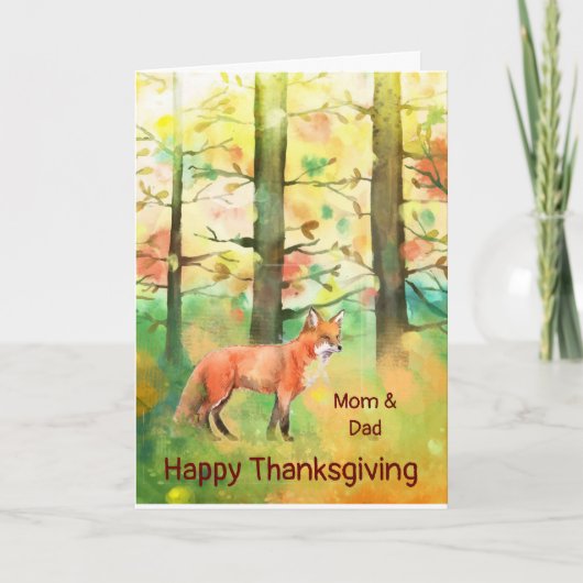 Thanksgiving Autumn Forest Fox Animal Art Mapa Feestdagen Kaart (Voorkant)