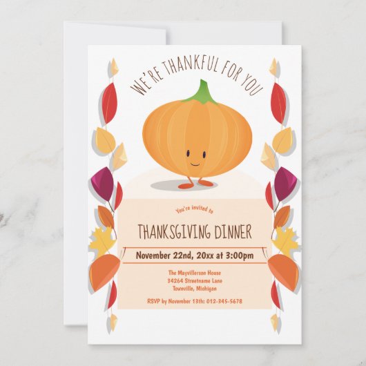 Thanksgiving Autumn Leaves Fun Pumpkin Cartoon Kaart (Voorkant)