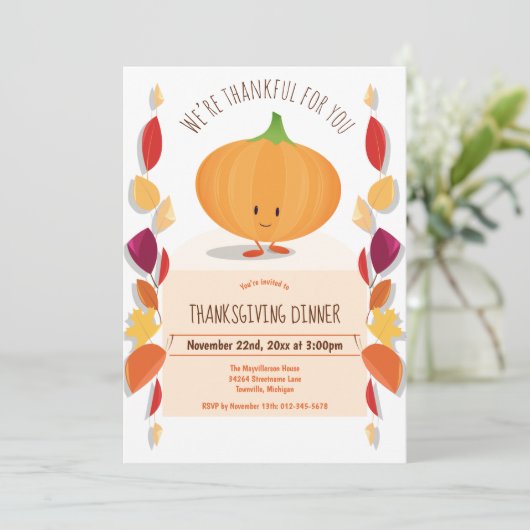 Thanksgiving Autumn Leaves Fun Pumpkin Cartoon Kaart (Staand voorkant)