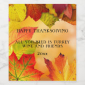 Thanksgiving Autumn Leaves Red Sinaasappel Yellow Wijn Etiket (Enkel label)