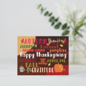 Thanksgiving Autumn Wordart Colorful Typografie Briefkaart (Staand voorkant)