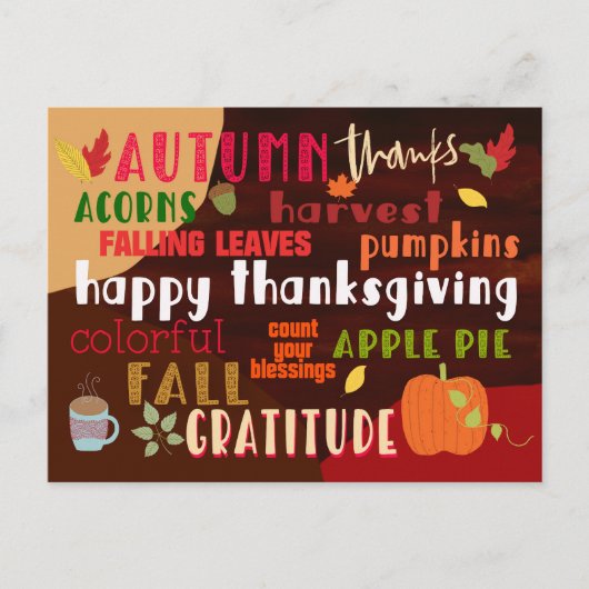 Thanksgiving Autumn Wordart Colorful Typografie Briefkaart (Voorkant)