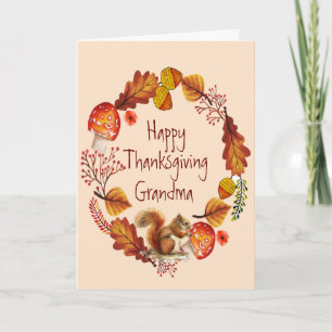 Thanksgiving Autumn Wreath Wren Bird Grandma Feestdagen Kaart