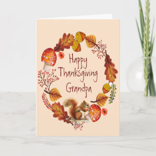 Thanksgiving Autumn Wreath Wren Bird Grandpa Feestdagen Kaart