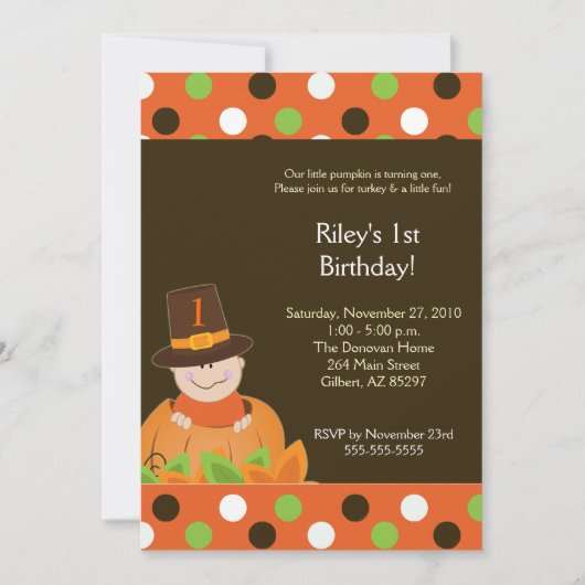 Thanksgiving Baby Pumpkin 5x7 Birthday Uitnodiging (Voorkant)