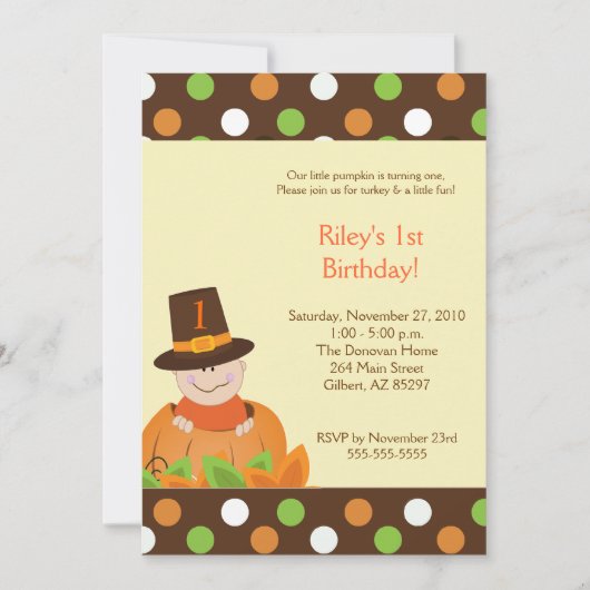 Thanksgiving Baby Pumpkin 5x7 Birthday Uitnodiging (Voorkant)