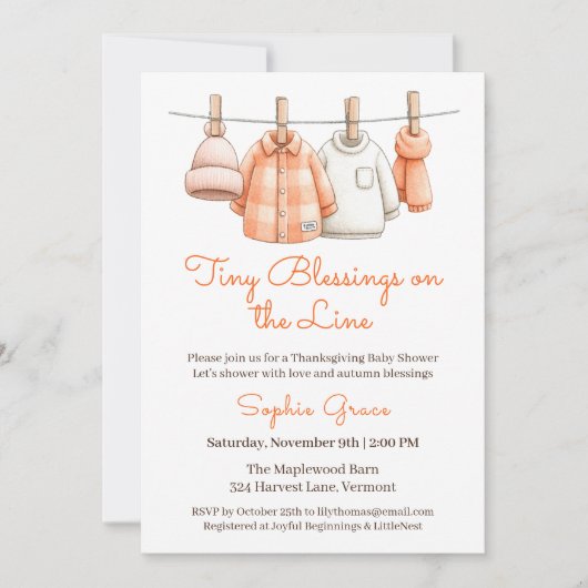 Thanksgiving Baby Shower Boy | Cozy Clothesline Kaart (Voorkant)