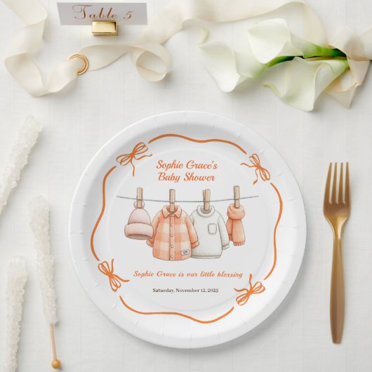 Thanksgiving Baby Shower Boy | Cozy Clothesline Papieren Bordje (Huwelijk)