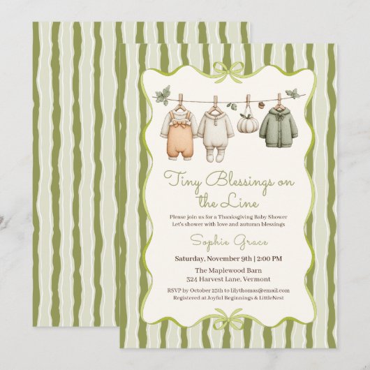 Thanksgiving Baby Shower Girl | Cozy Clothesline Kaart (Voorkant / Achterkant)