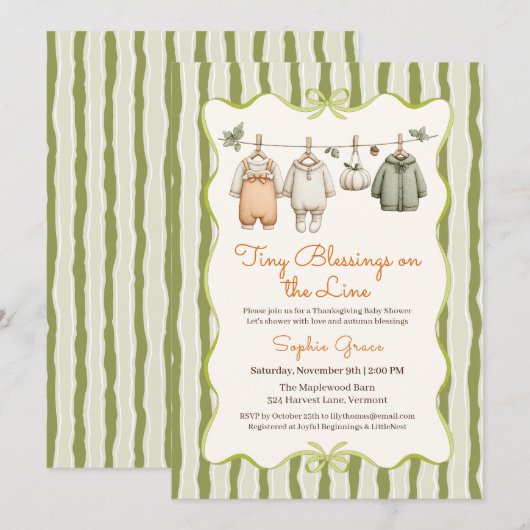 Thanksgiving Baby Shower Girl | Cozy Clothesline Kaart (Voorkant / Achterkant)