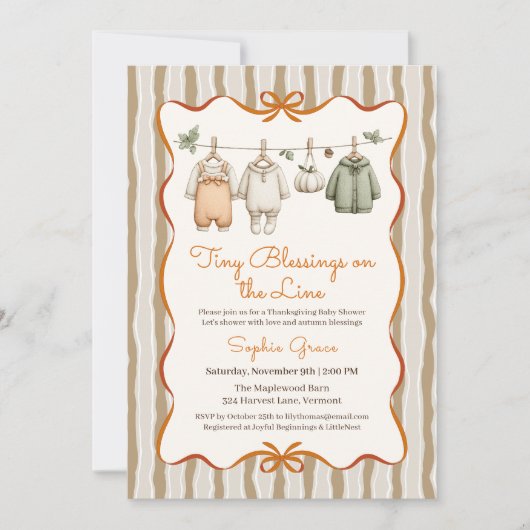 Thanksgiving Baby Shower Girl | Cozy Clothesline Kaart (Voorkant)