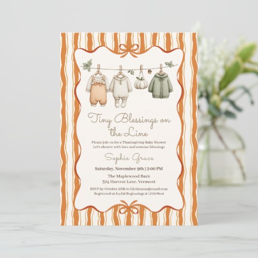 Thanksgiving Baby Shower Meisje | Gezellige Waslij Kaart (Staand voorkant)