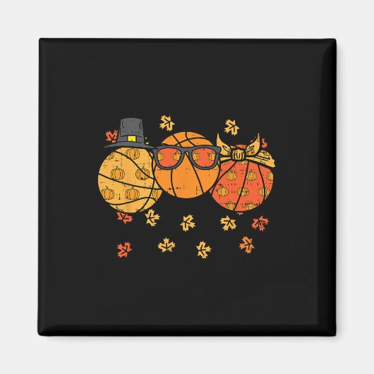 Thanksgiving Basketballen Pilgrim Herfst Autumn Ma Magneet (Voorkant)
