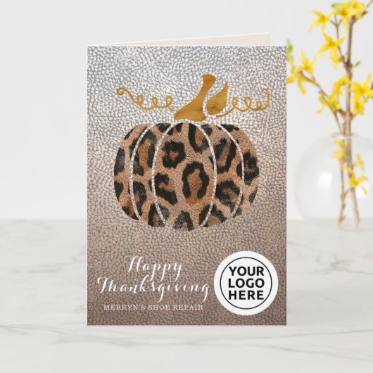 Thanksgiving Bedrijf Logo Leopard Pumpkin Kaart (Gele Bloem)