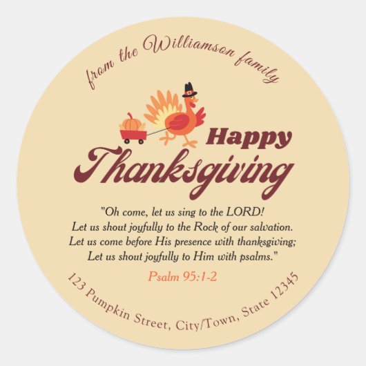 Thanksgiving Bible Verse | Custom Name & Address  Ronde Sticker (Voorkant)