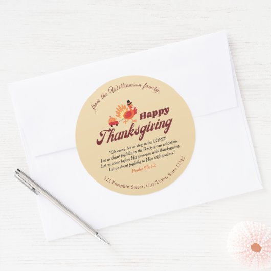 Thanksgiving Bible Verse | Custom Name & Address  Ronde Sticker (Envelop)