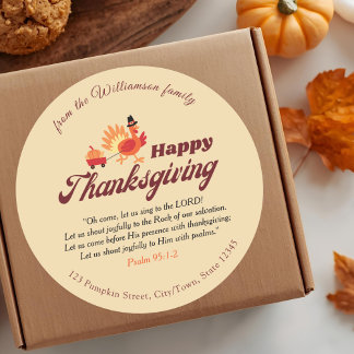Thanksgiving Bible Verse | Custom Name & Address  Ronde Sticker