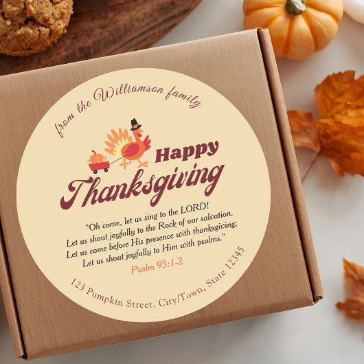 Thanksgiving Bible Verse | Custom Name & Address Ronde Sticker