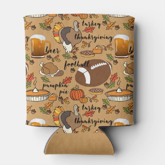 Thanksgiving, bier, Turkije en ontwerp van Footbal Blikjeskoeler (Achterkant)