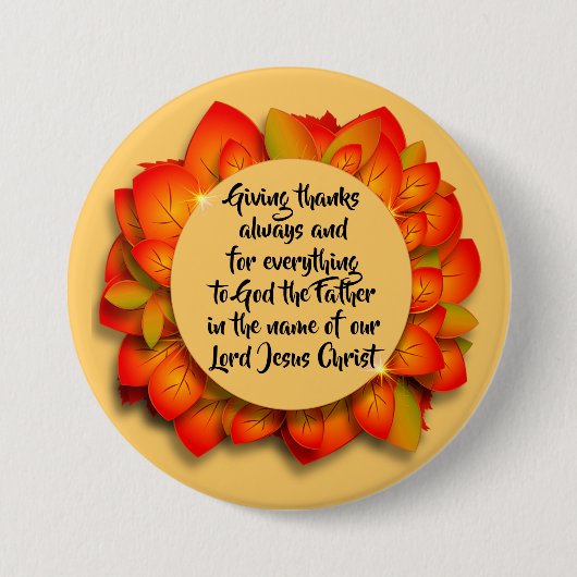 Thanksgiving Bijbelcitaat najaar leder groot Ronde Button 7,6 Cm (Voorkant)