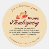 Thanksgiving Bijbelvers | Aangepaste naam & adres  Ronde Sticker (Voorkant)