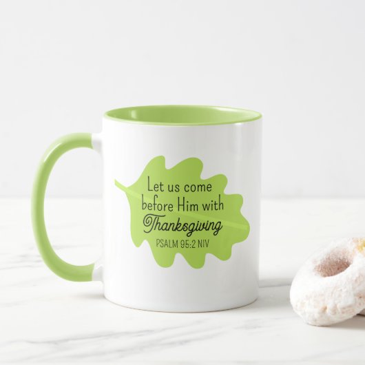 Thanksgiving Bijbelvers Green Leaf Autumm Mok (Met donut)