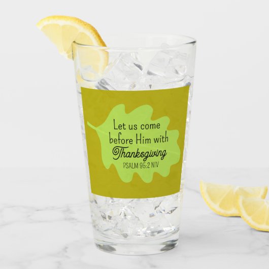 Thanksgiving Bijbelvers Green Leaf Autumm Olive Glas (Voorkant ijs)