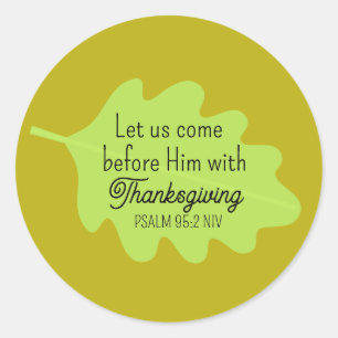 Thanksgiving Bijbelvers Green Leaf Autumm Olive Ronde Sticker