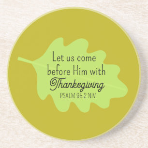 Thanksgiving Bijbelvers Green Leaf Autumm Olive Zandsteen Onderzetter
