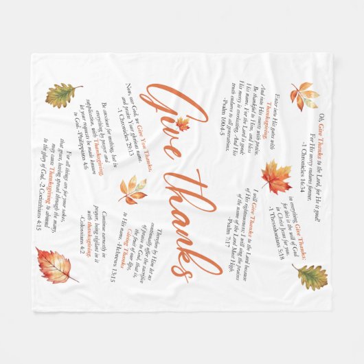 Thanksgiving Bijbelverzen met herfstbladeren Fleece Deken (Voorkant (Horizontaal))