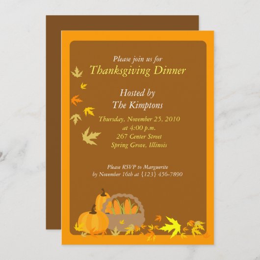 Thanksgiving Binnenste 5x7 Oogstuitnodiging Kaart (Voorkant / Achterkant)