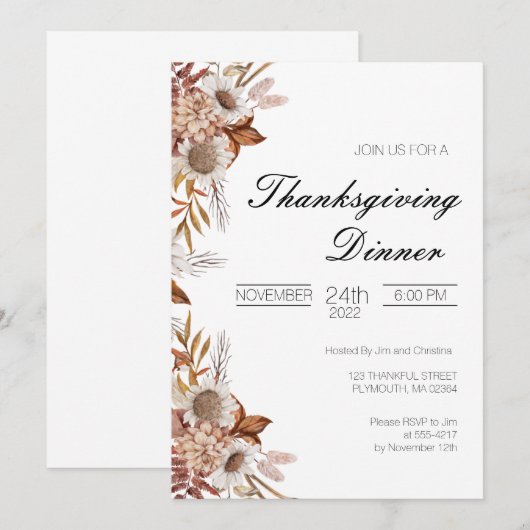 Thanksgiving binnenuitnodiging kaart (Voorkant / Achterkant)