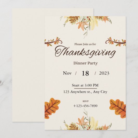 Thanksgiving binnenuitnodiging kaart (Voorkant / Achterkant)