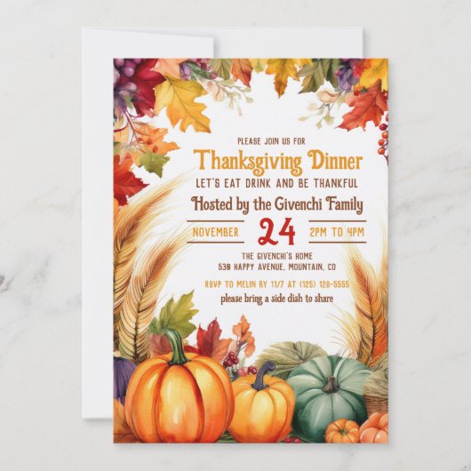 Thanksgiving binnenuitnodiging kaart (Voorkant)