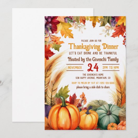 Thanksgiving binnenuitnodiging kaart (Voorkant / Achterkant)