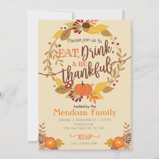 Thanksgiving binnenuitnodiging, uitnodiging in de  (Voorkant)