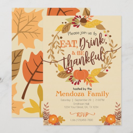 Thanksgiving binnenuitnodiging, uitnodiging in de (Voorkant / Achterkant)