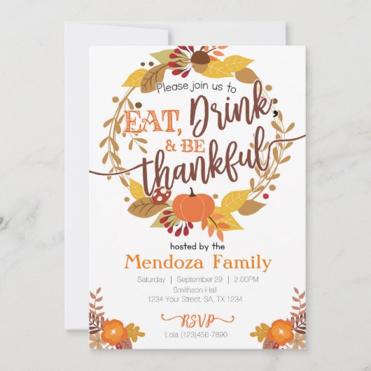 Thanksgiving binnenuitnodiging, uitnodiging in de  (Voorkant)