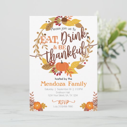 Thanksgiving binnenuitnodiging, uitnodiging in de  (Staand voorkant)