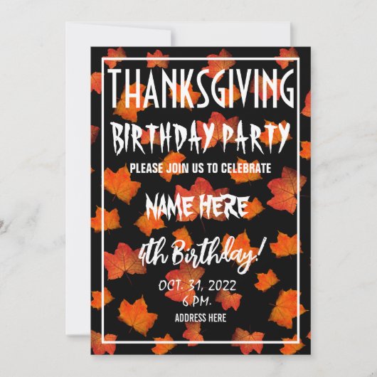 THANKSGIVING BIRTHDAY PARTIJINVITATIE KAART (Voorkant)