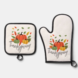 Thanksgiving-bladeren en pompoen in herfstkleuren ovenwant & pannenlap set