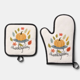 Thanksgiving-bladeren en pompoen in herfstkleuren ovenwant & pannenlap set