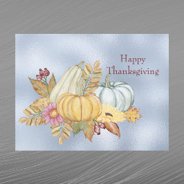 Thanksgiving Blauwe Pompoen Kalebas Bloemen Feestdagenkaart
