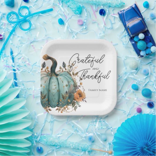 Thanksgiving Blauwe Pompoen Rustieke Papier Borden Papieren Bordje (Feest)