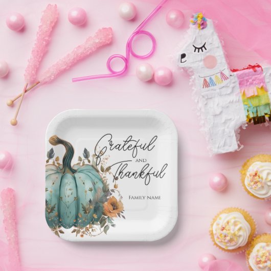 Thanksgiving Blauwe Pompoen Rustieke Papier Borden Papieren Bordje (Feest)