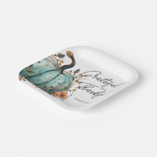 Thanksgiving Blauwe Pompoen Rustieke Papier Borden Papieren Bordje (Gebogen)