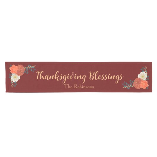 Thanksgiving Blessings Personalized Herfst Floral Korte Tafelloper (Horizontaal)