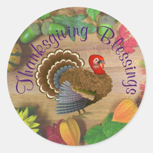 Thanksgiving Blessings Turkije Ronde Sticker (Voorkant)